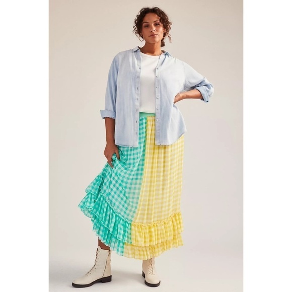 NWT Eva Franco Lynsey Gingham Colors Maxi Skirt S​​​​​ - Picture 10 of 14